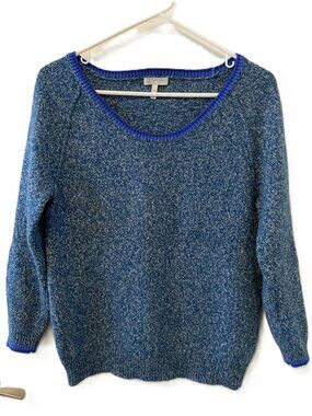 Joie Blue Marled Scoop Neck Sweater with Royal Trim